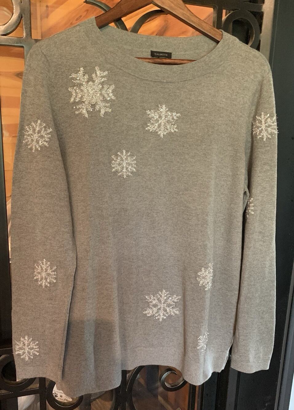 Talbots Metallic Snowflake Sweater Cotton Cashmere Blend Womens M Oversized